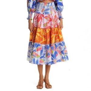 Farm Rio Smock Waist Tropical Floral MIDI Skirt Size XL